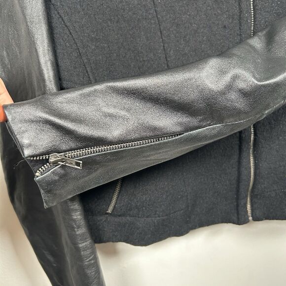 Bec & Bridge Leather Wool Alpaca Moto Jacket Pockets Zip Black Women's Size 6 - Picture 2 of 7